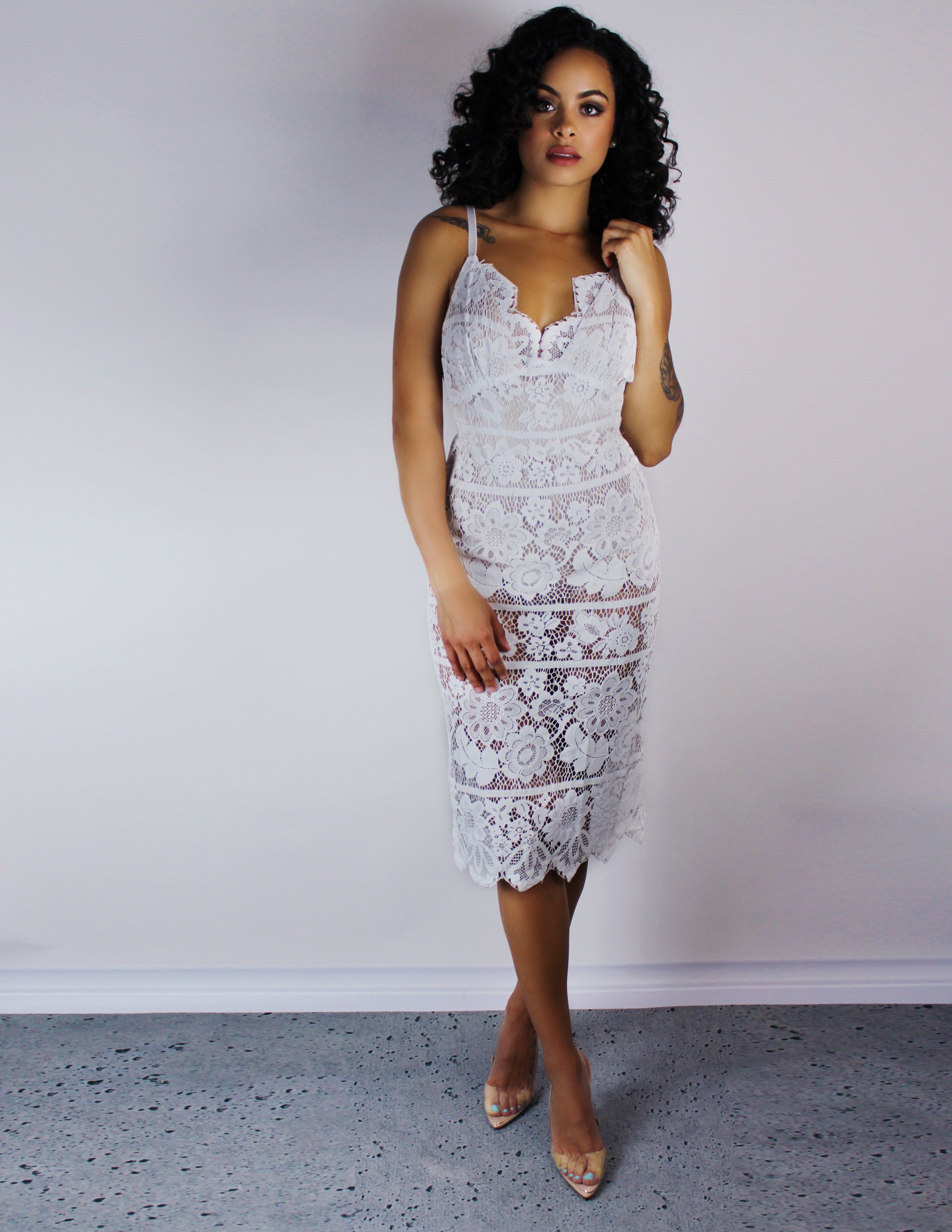 Lace Midi Dress- White