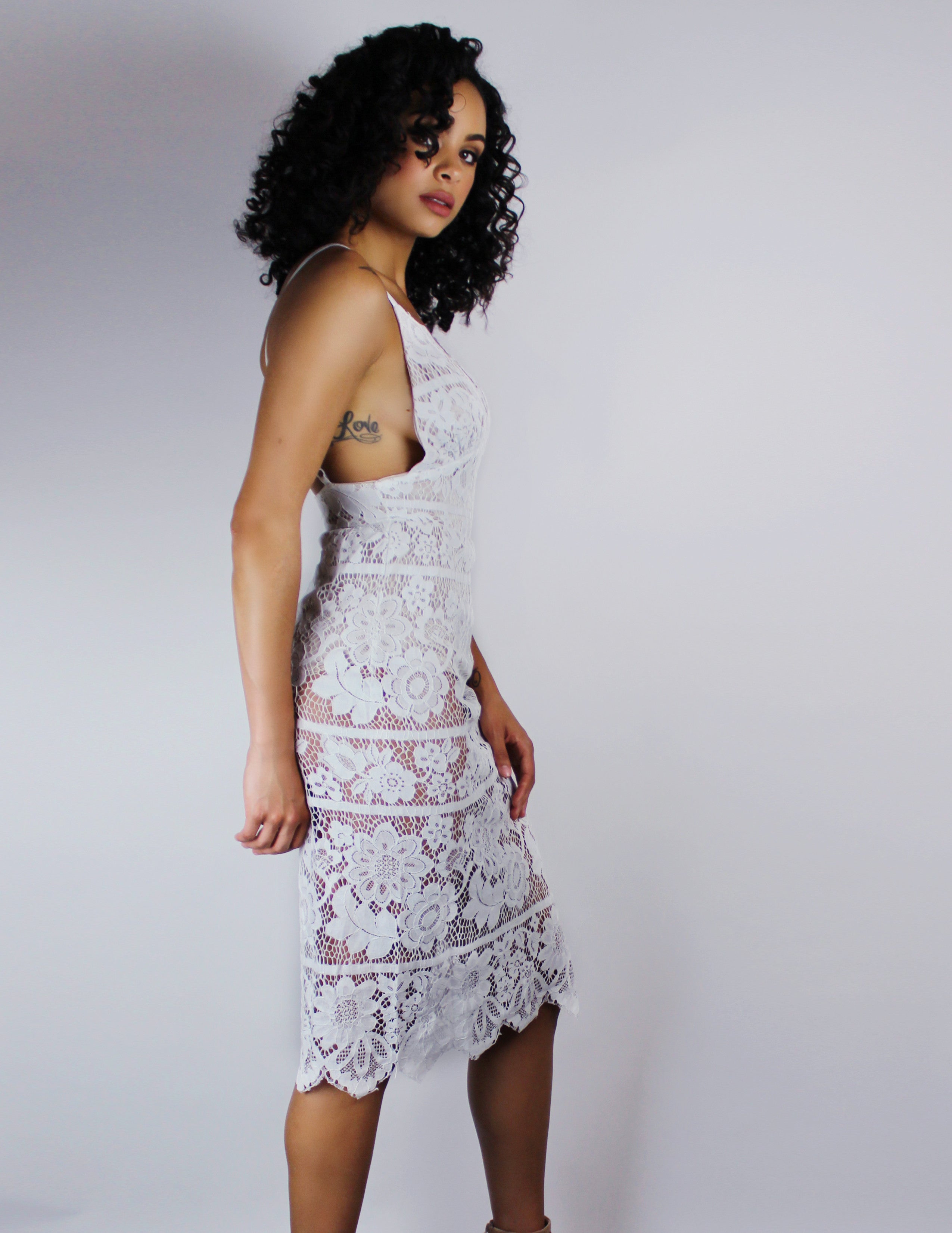 Lace Midi Dress- White