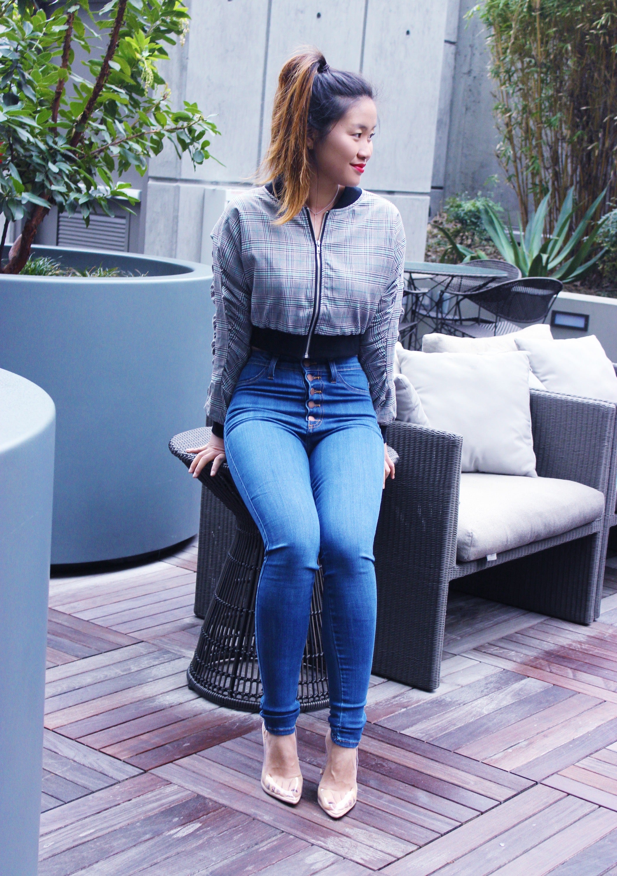 Plaid Cropped Jacket/ Skirt Set