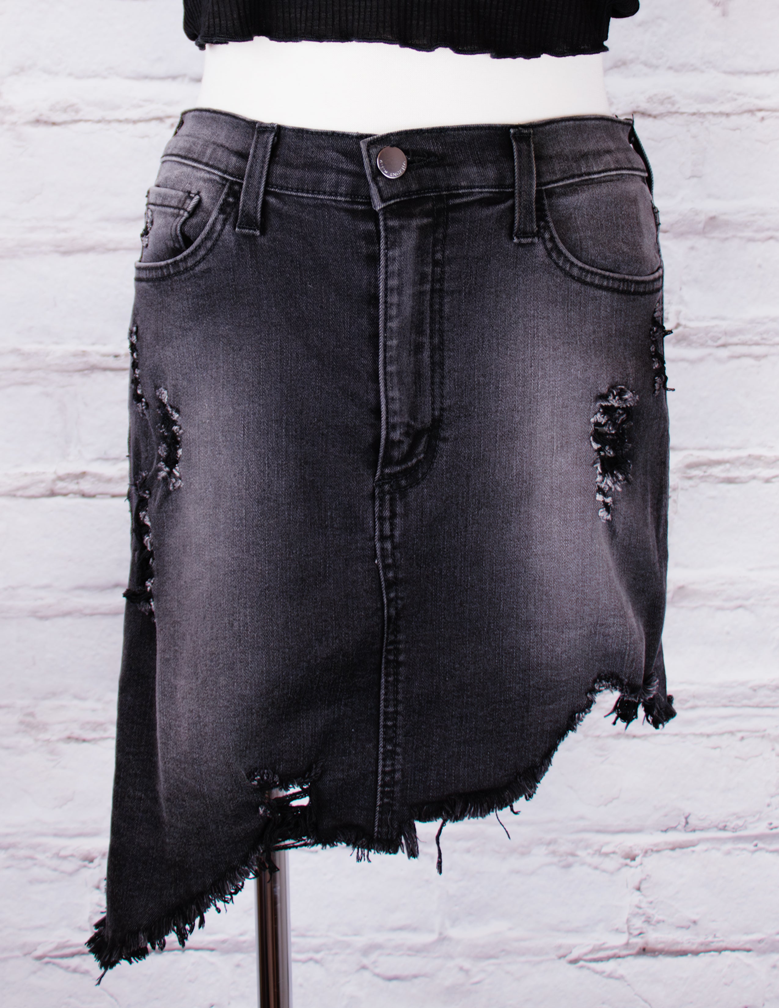 Ripped denim mini skirt