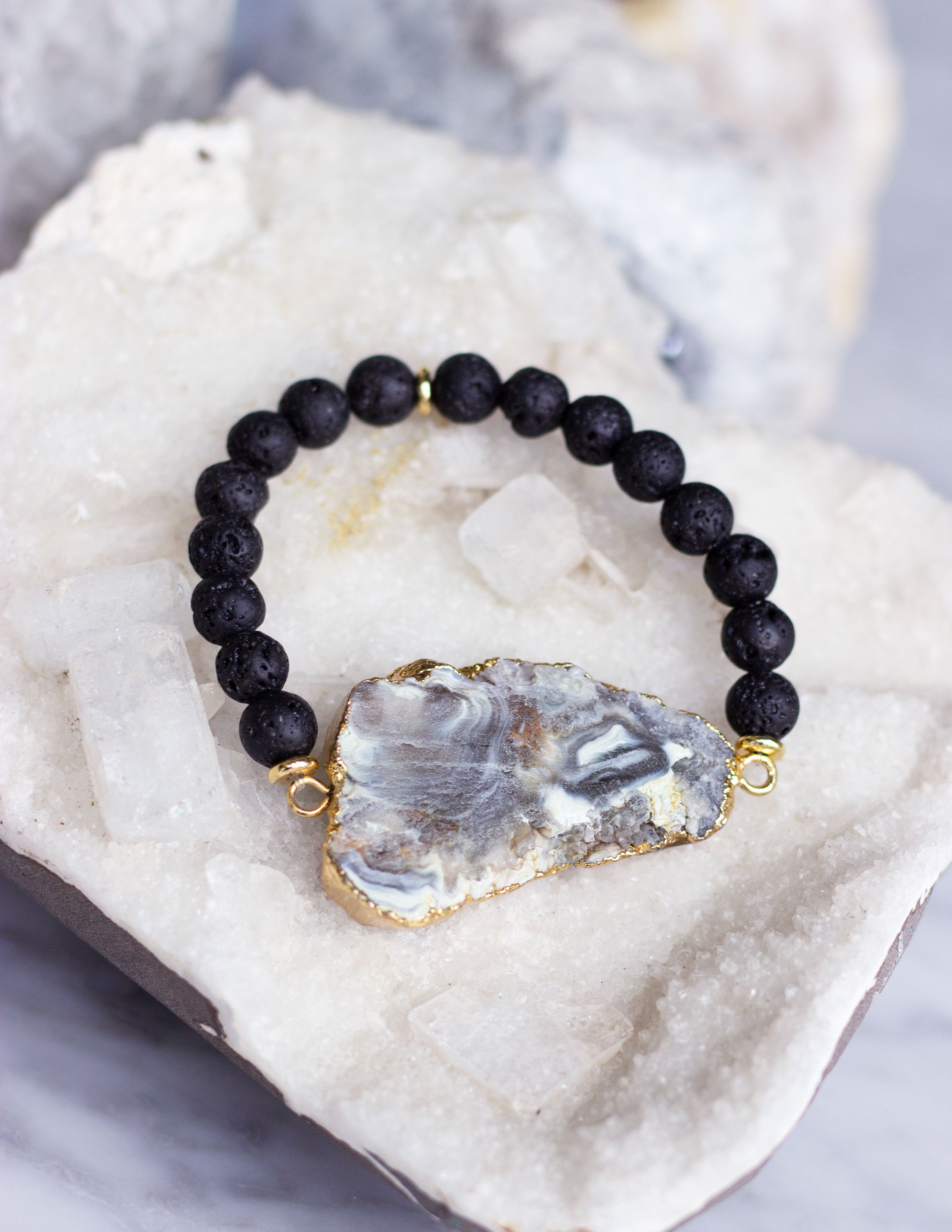 LAVA BEADS/ QUARTZ BRACELET- 0708 - Blue District