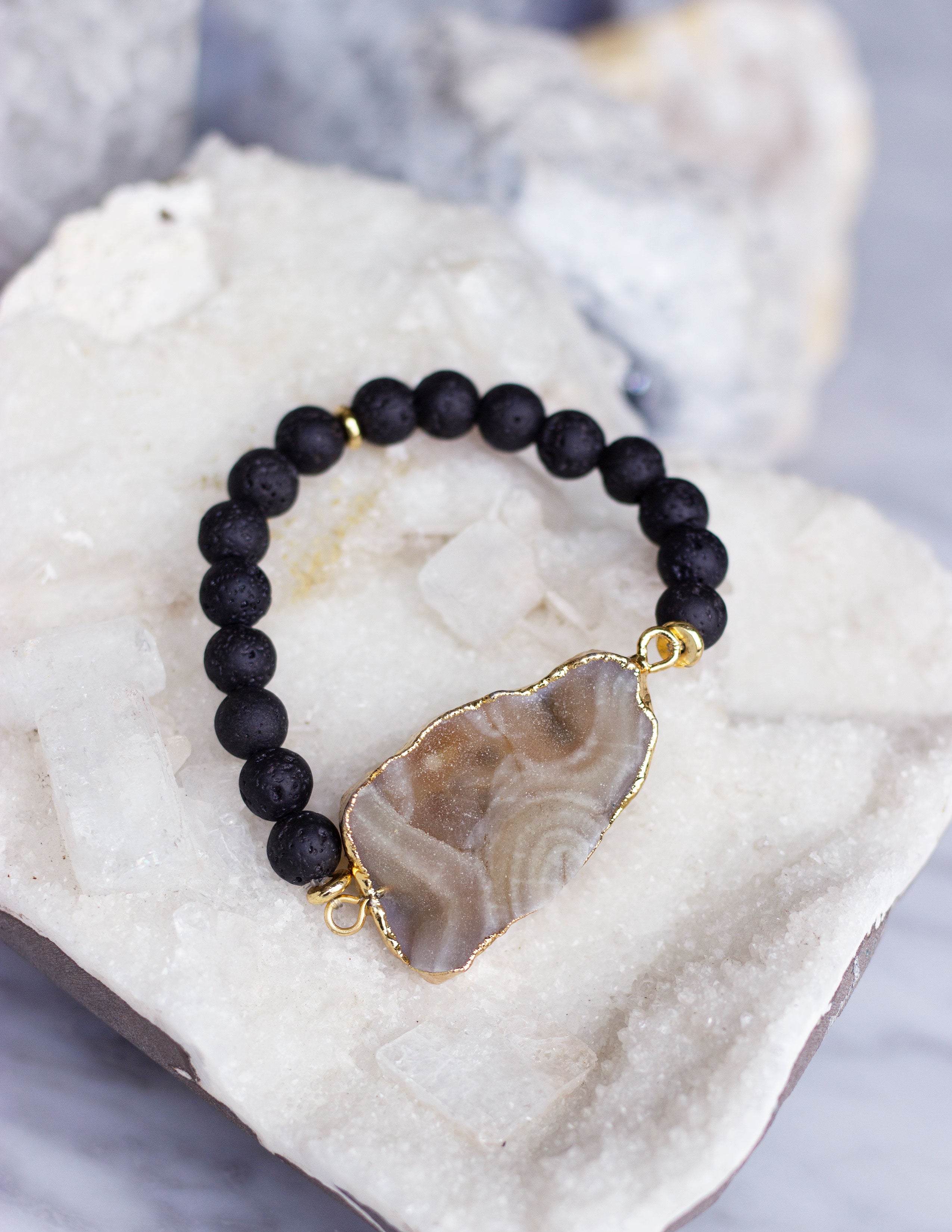 LAVA BEADS/ QUARTZ BRACELET- 0709 - Blue District