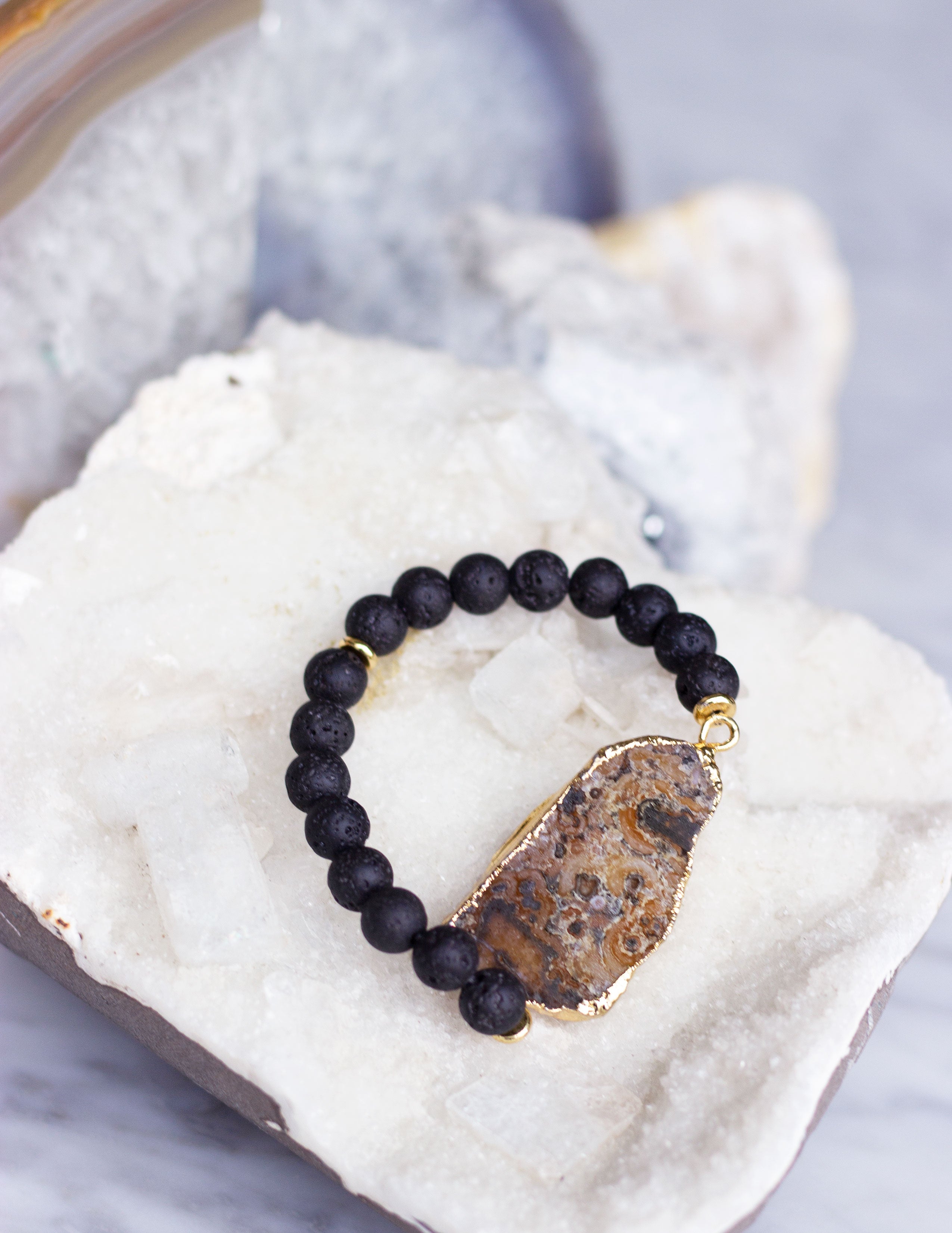 LAVA BEADS/ QUARTZ BRACELET- 0709 - Blue District