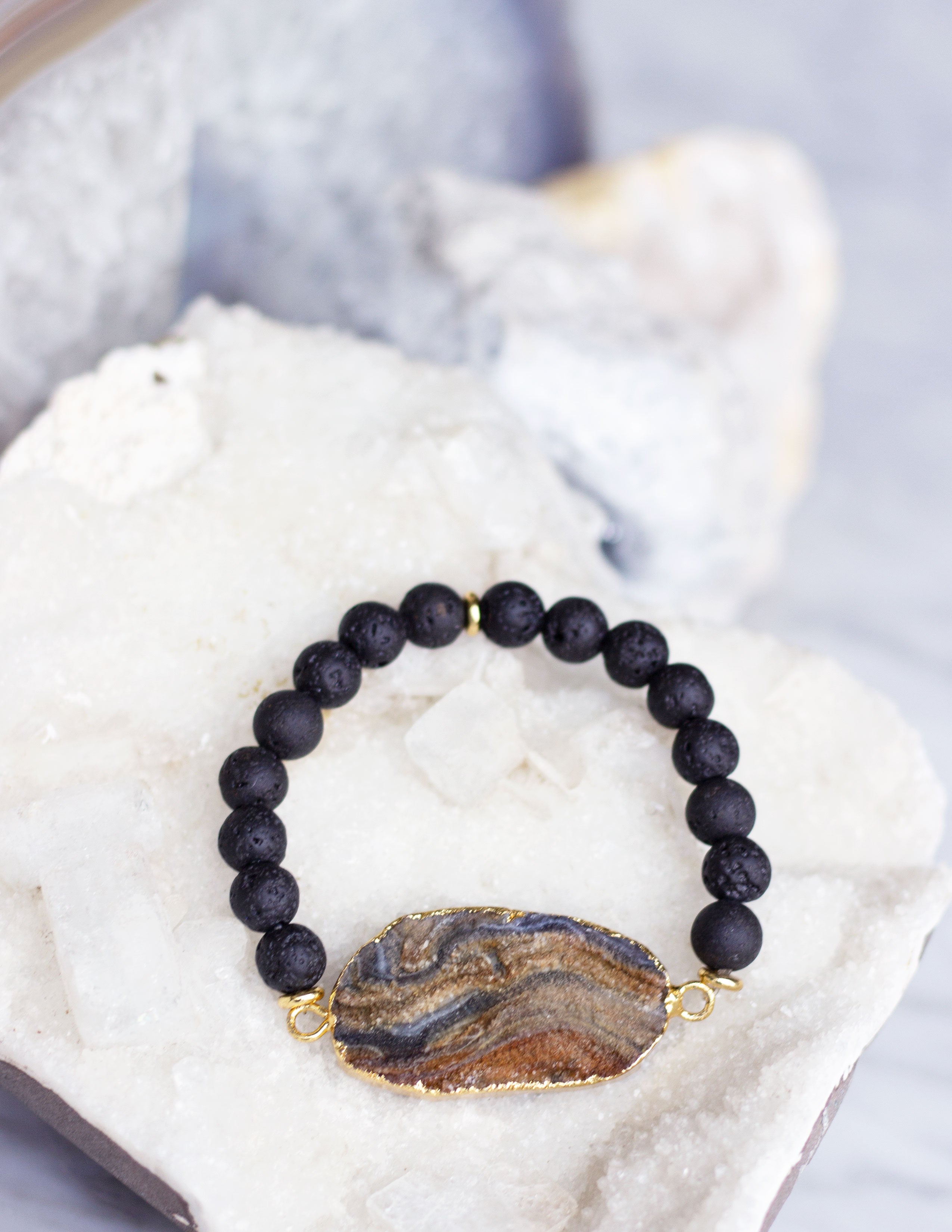 LAVA BEADS/ QUARTZ BRACELET- 0710 - Blue District