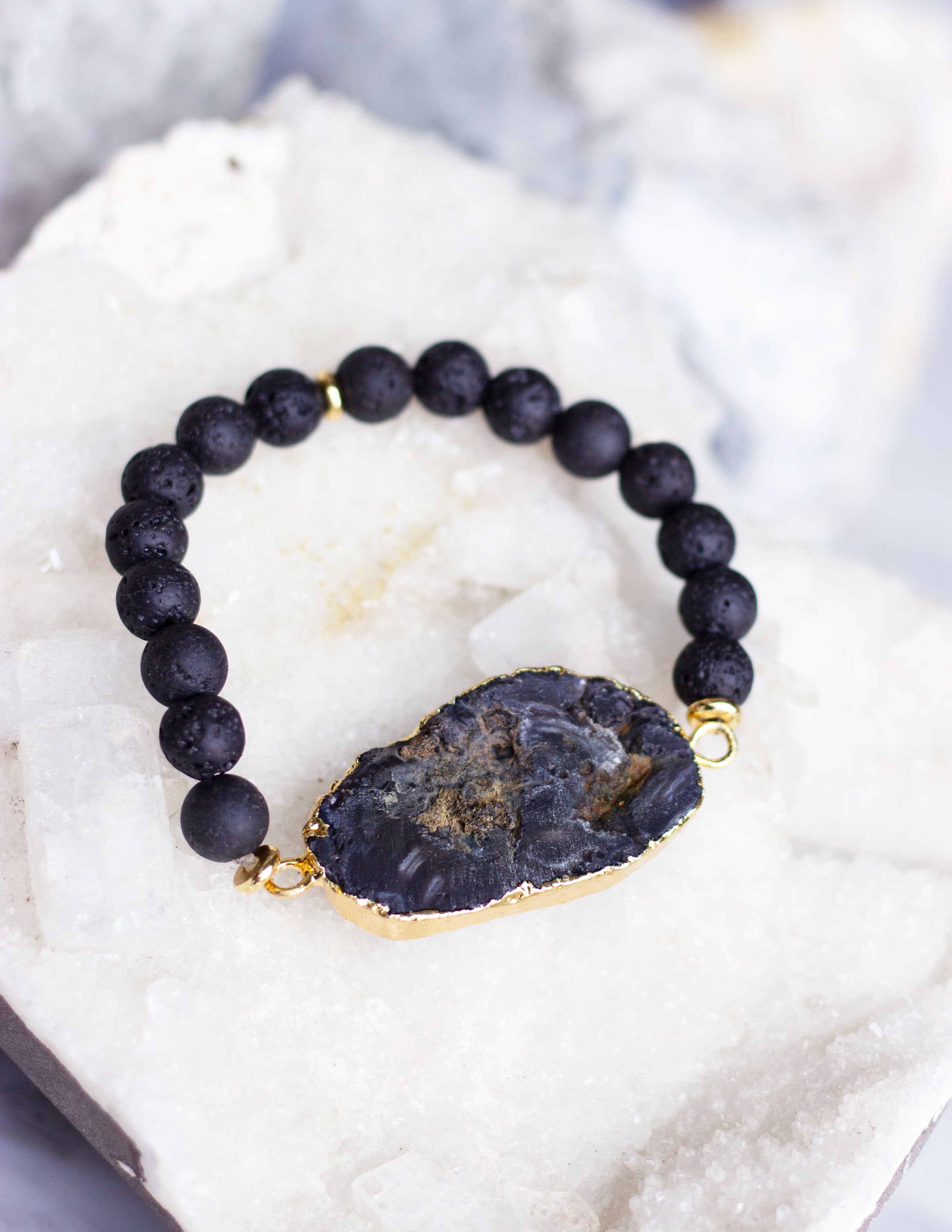 LAVA BEADS/ QUARTZ BRACELET- 0710 - Blue District