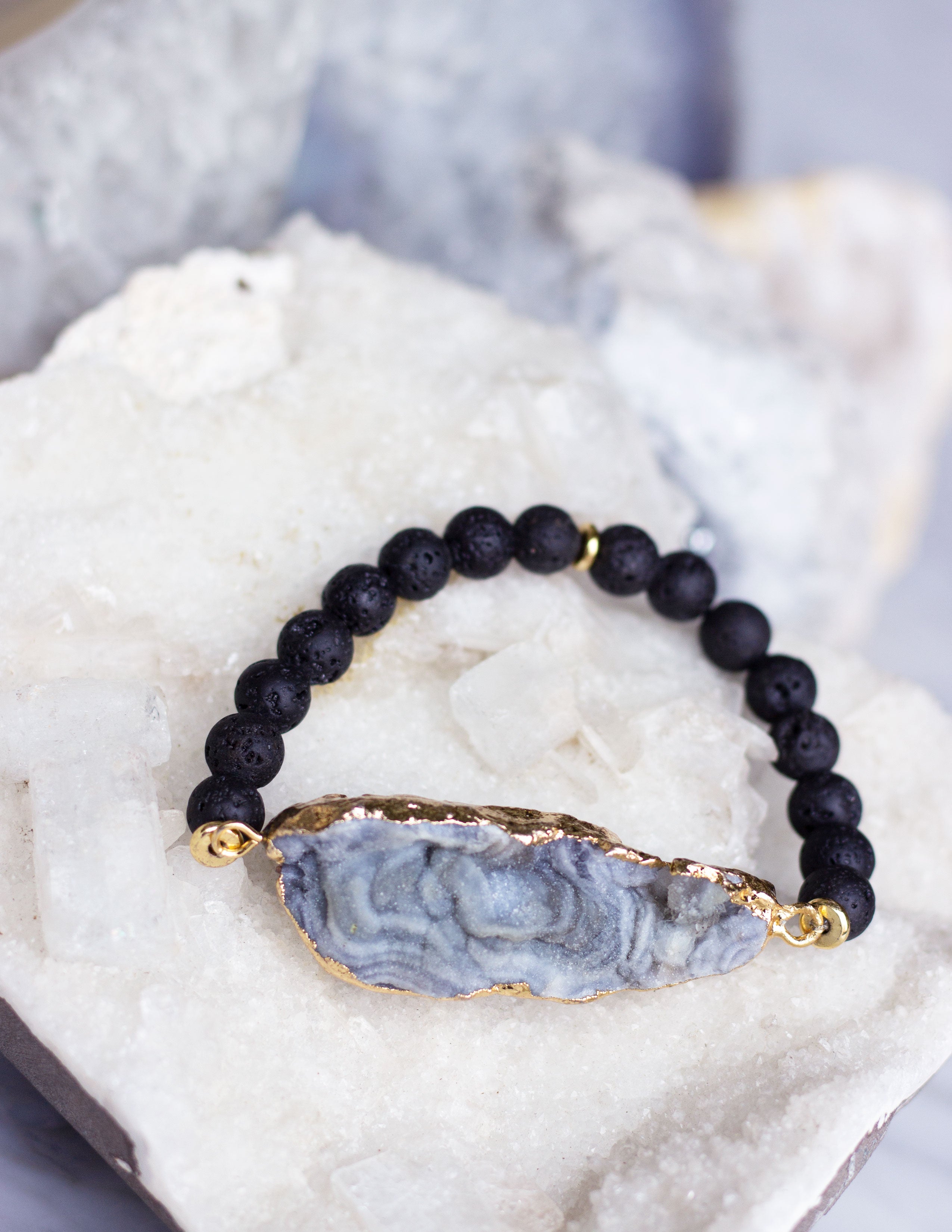 LAVA BEADS/ QUARTZ BRACELET- 0711 - Blue District