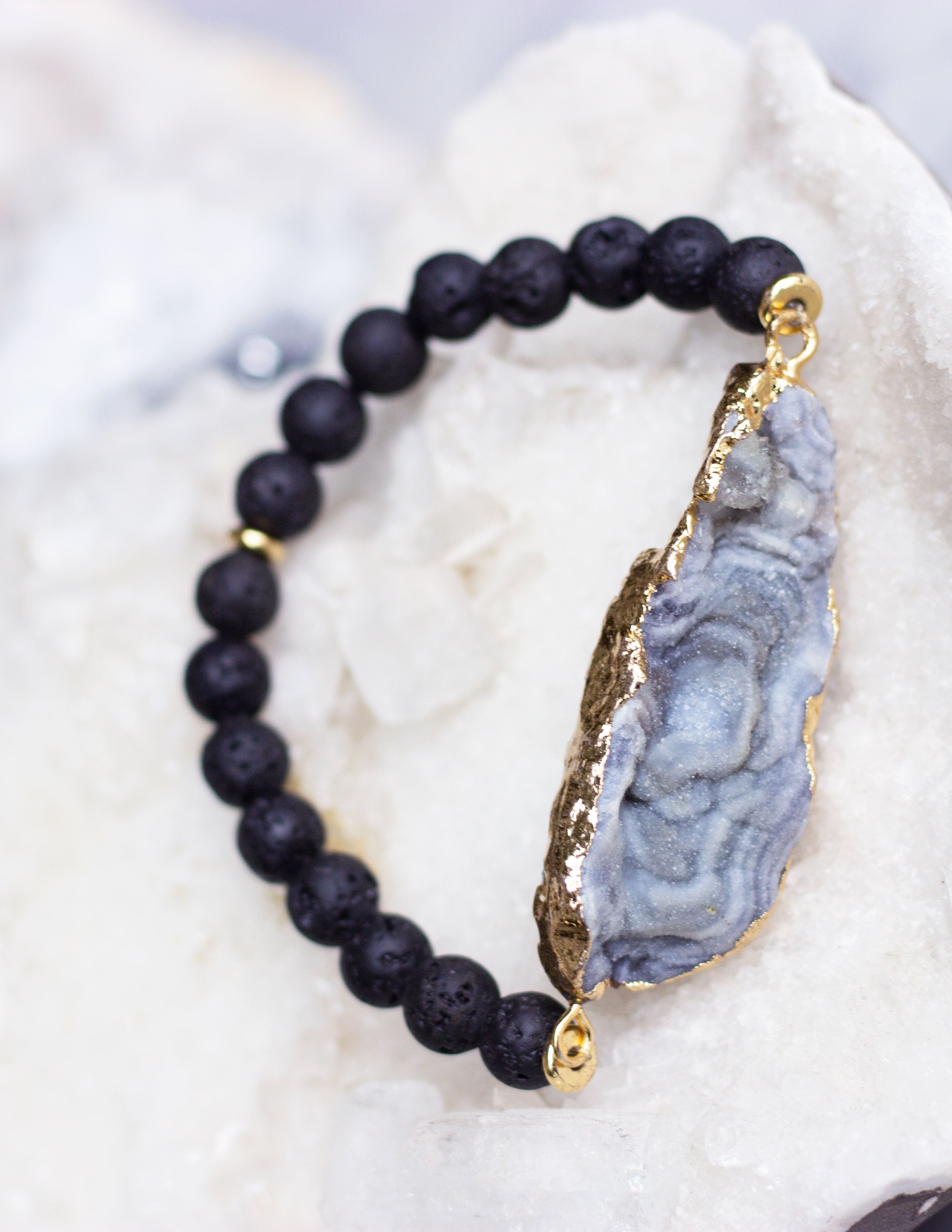 LAVA BEADS/ QUARTZ BRACELET- 0711 - Blue District