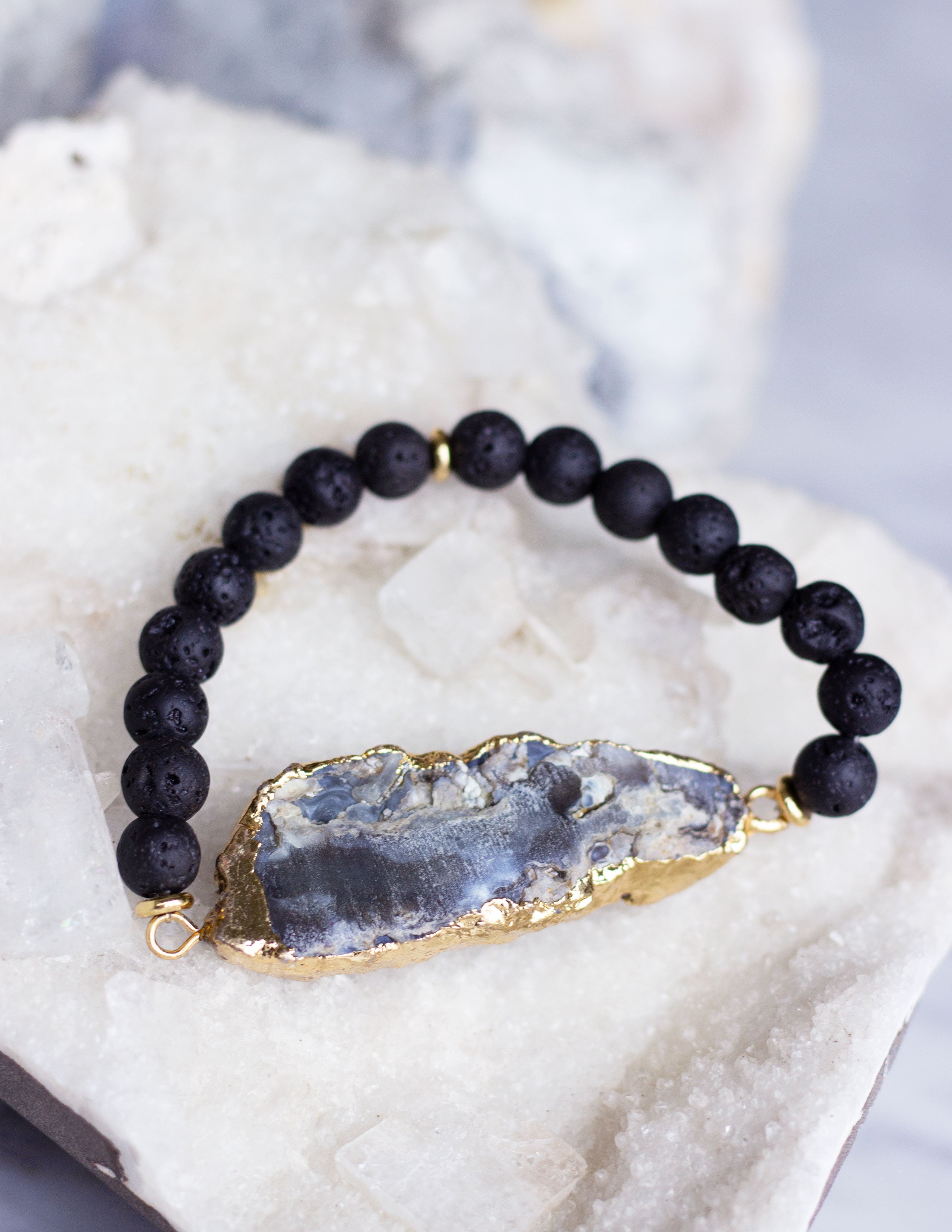 LAVA BEADS/ QUARTZ BRACELET- 0711 - Blue District