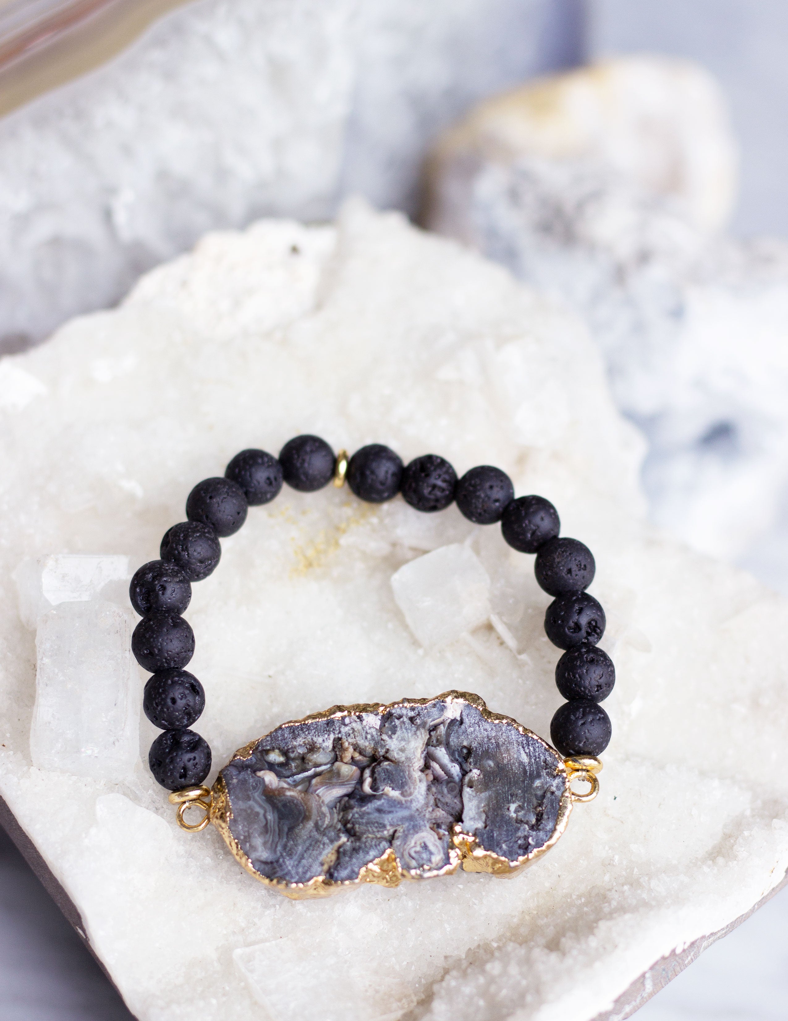 LAVA BEADS/ QUARTZ BRACELET- 0717 - Blue District