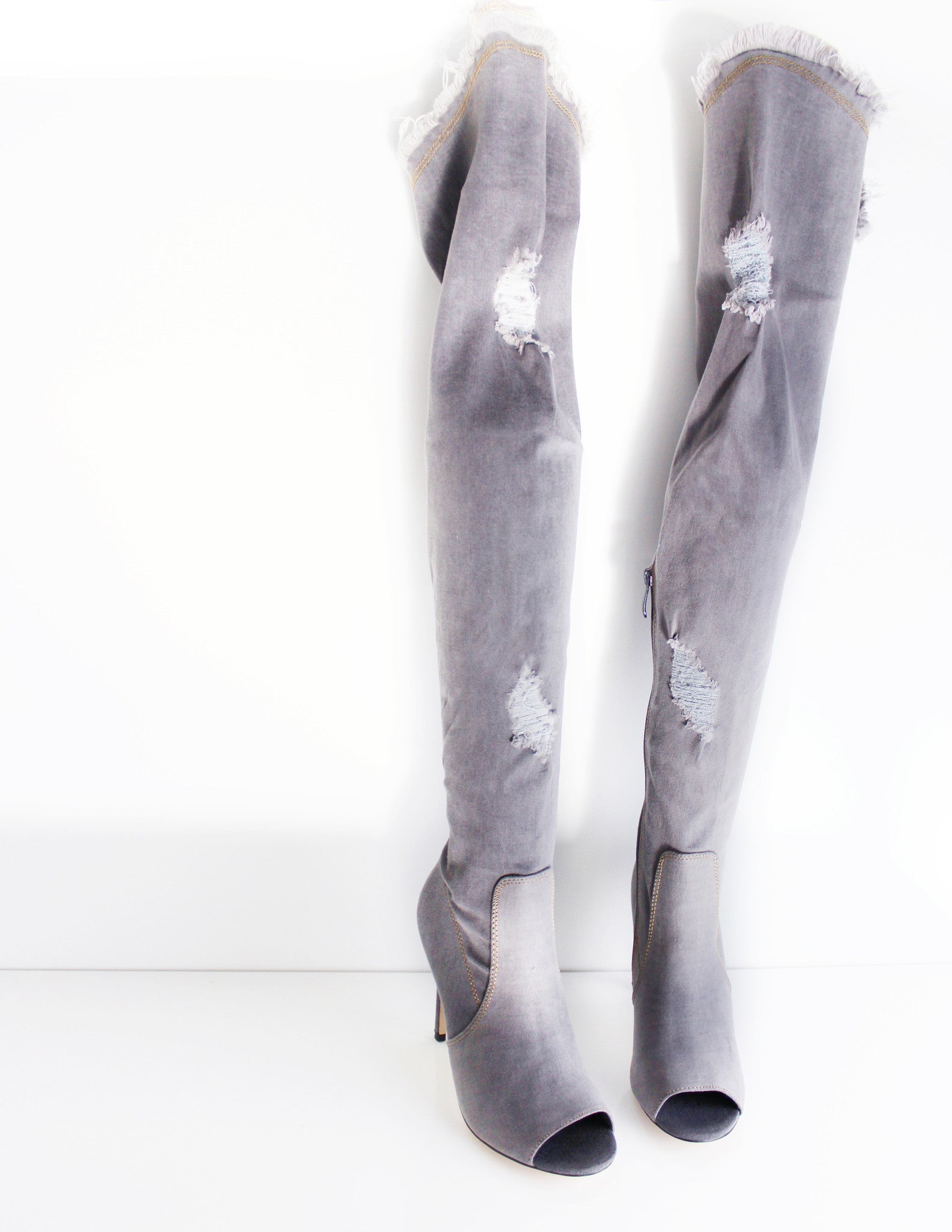INERTIA DENIM OVER THE KNEE BOOTS - Blue District