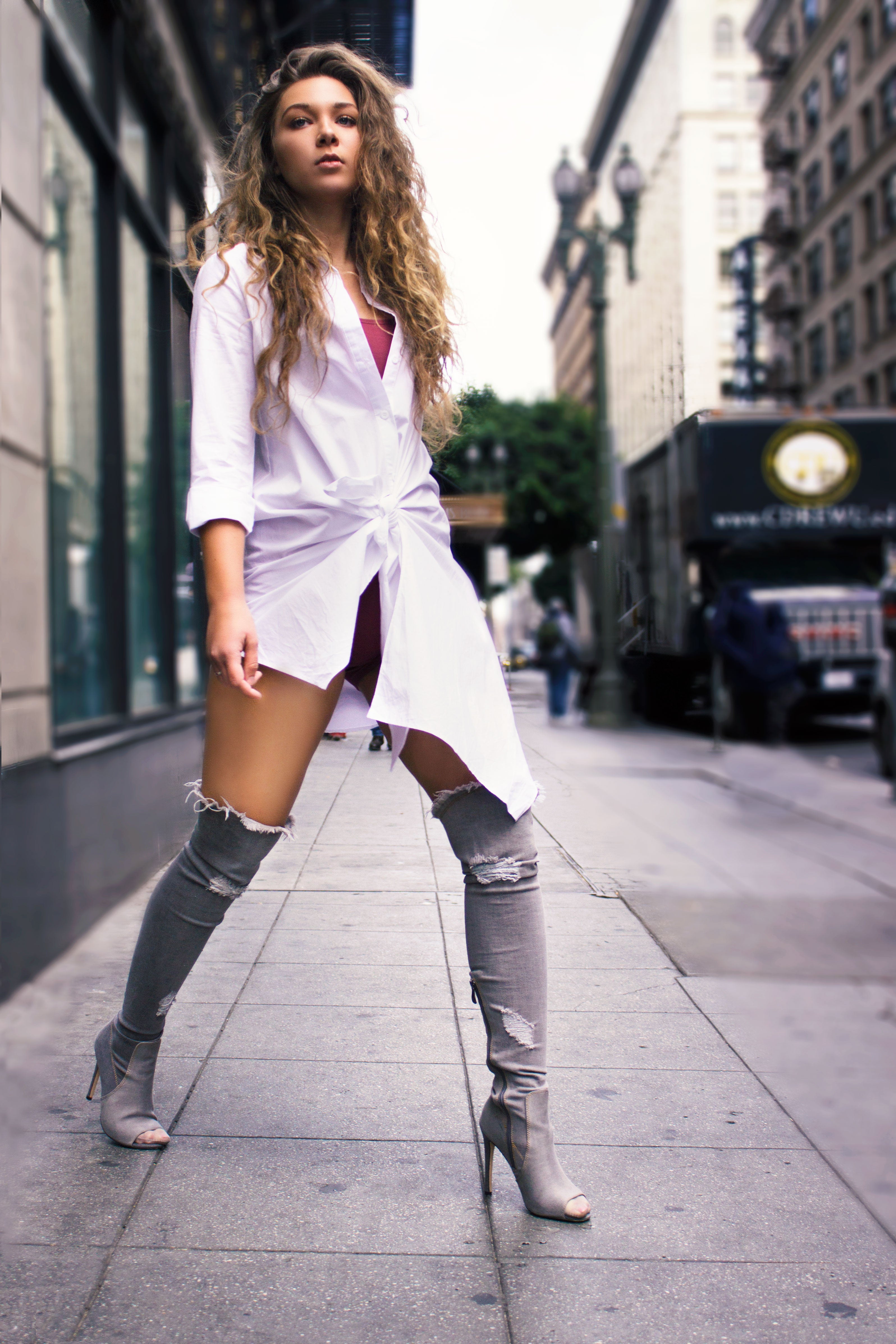 INERTIA DENIM OVER THE KNEE BOOTS - Blue District