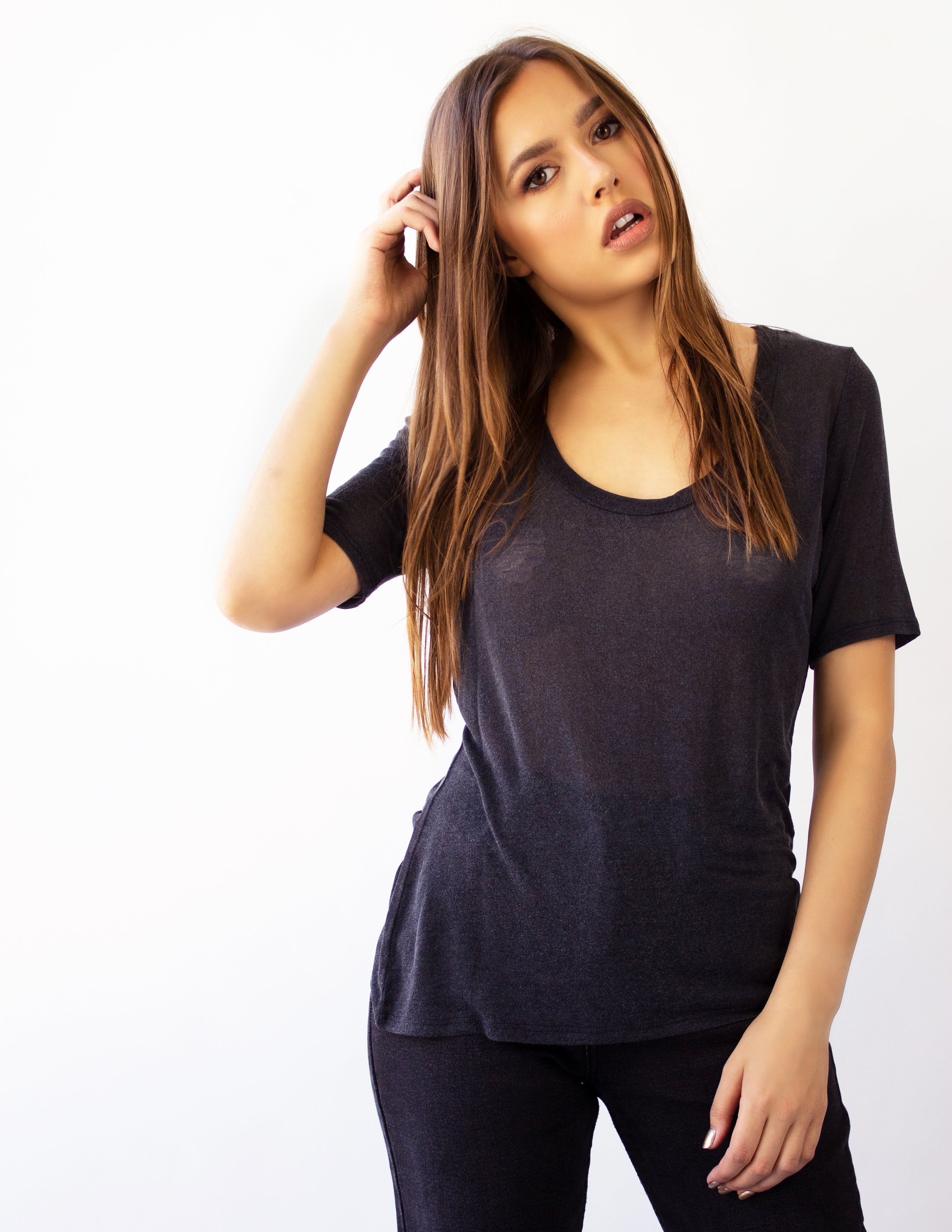 MIRA ROUND NECK TEE- MIDNIGHT