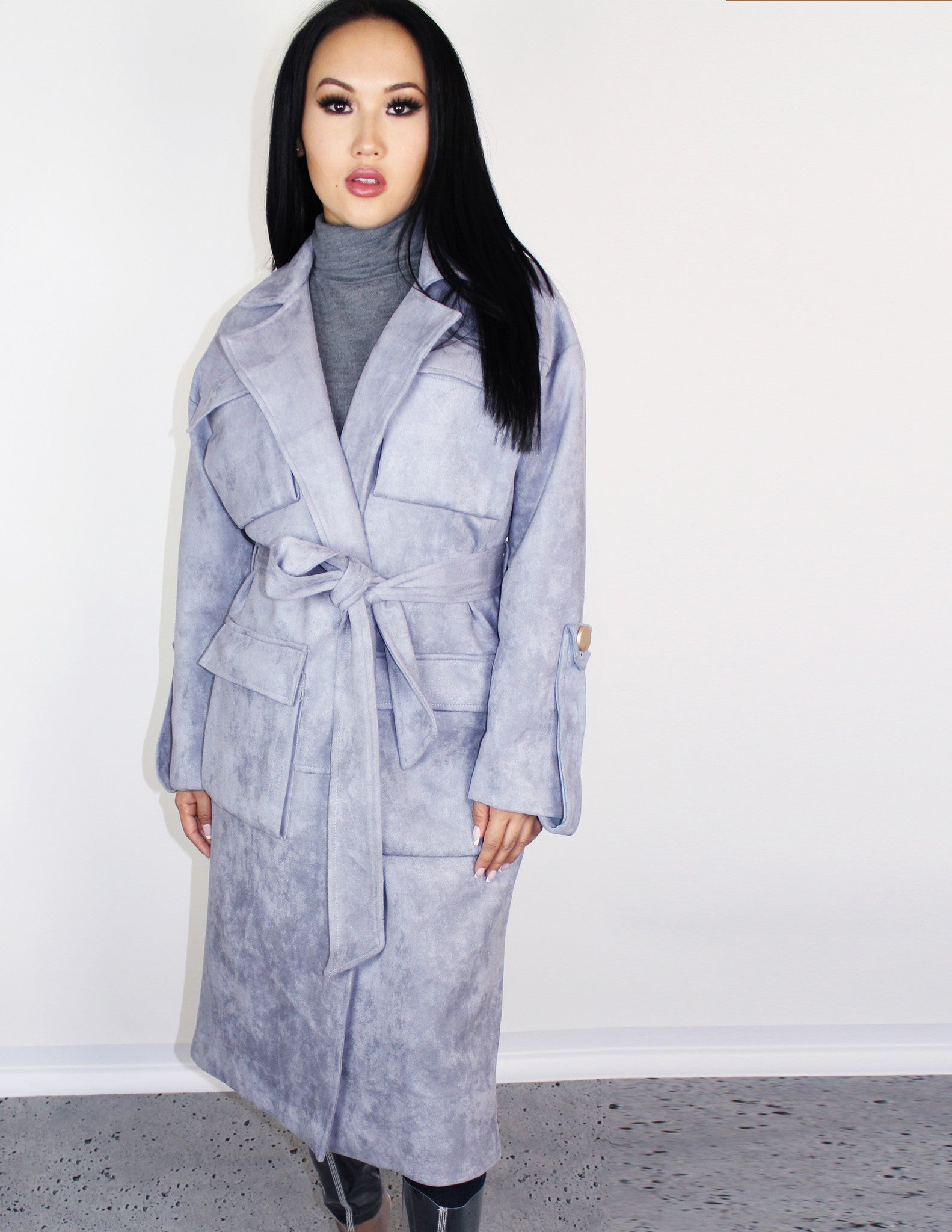 SKYVIEW SUEDE TRENCH COAT - Blue District