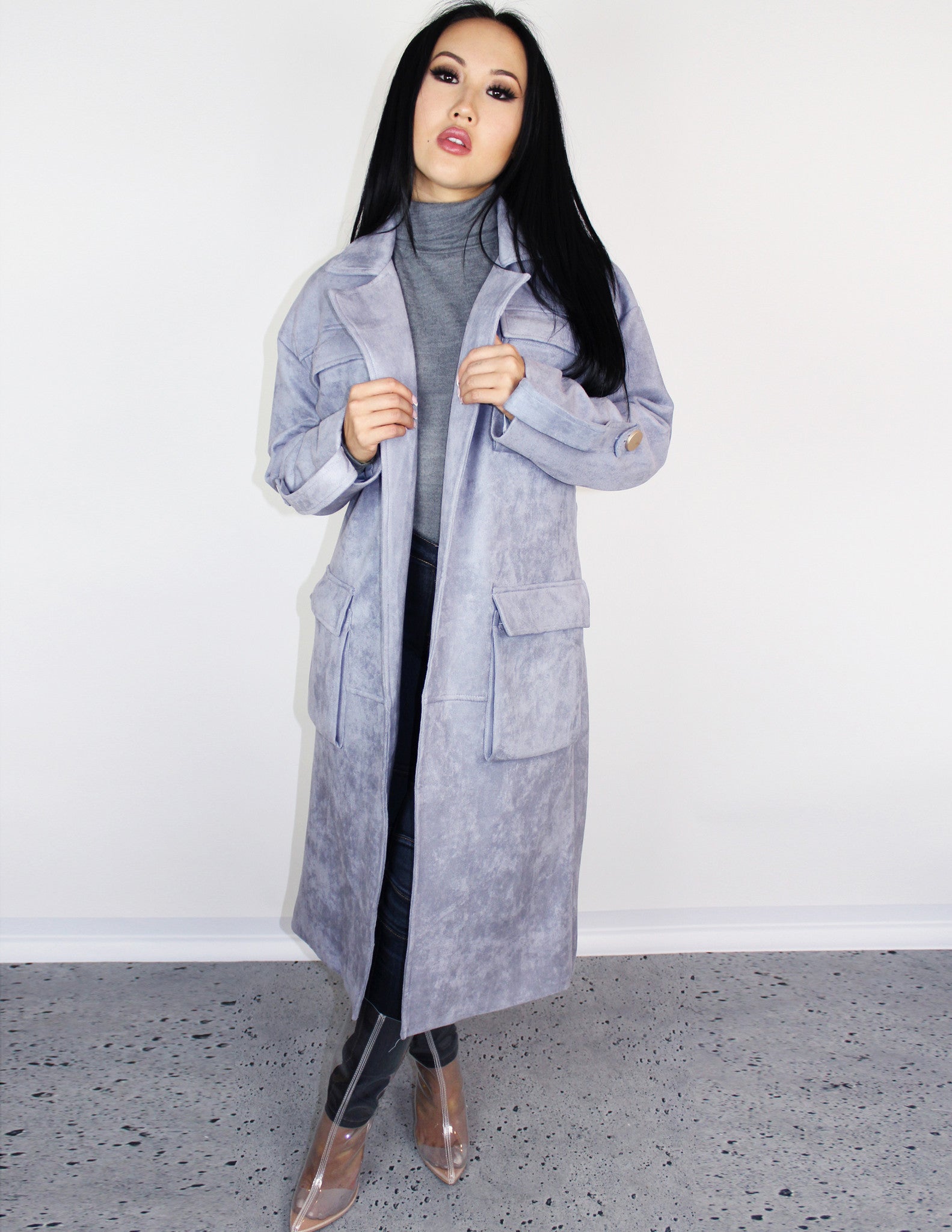 SKYVIEW SUEDE TRENCH COAT - Blue District