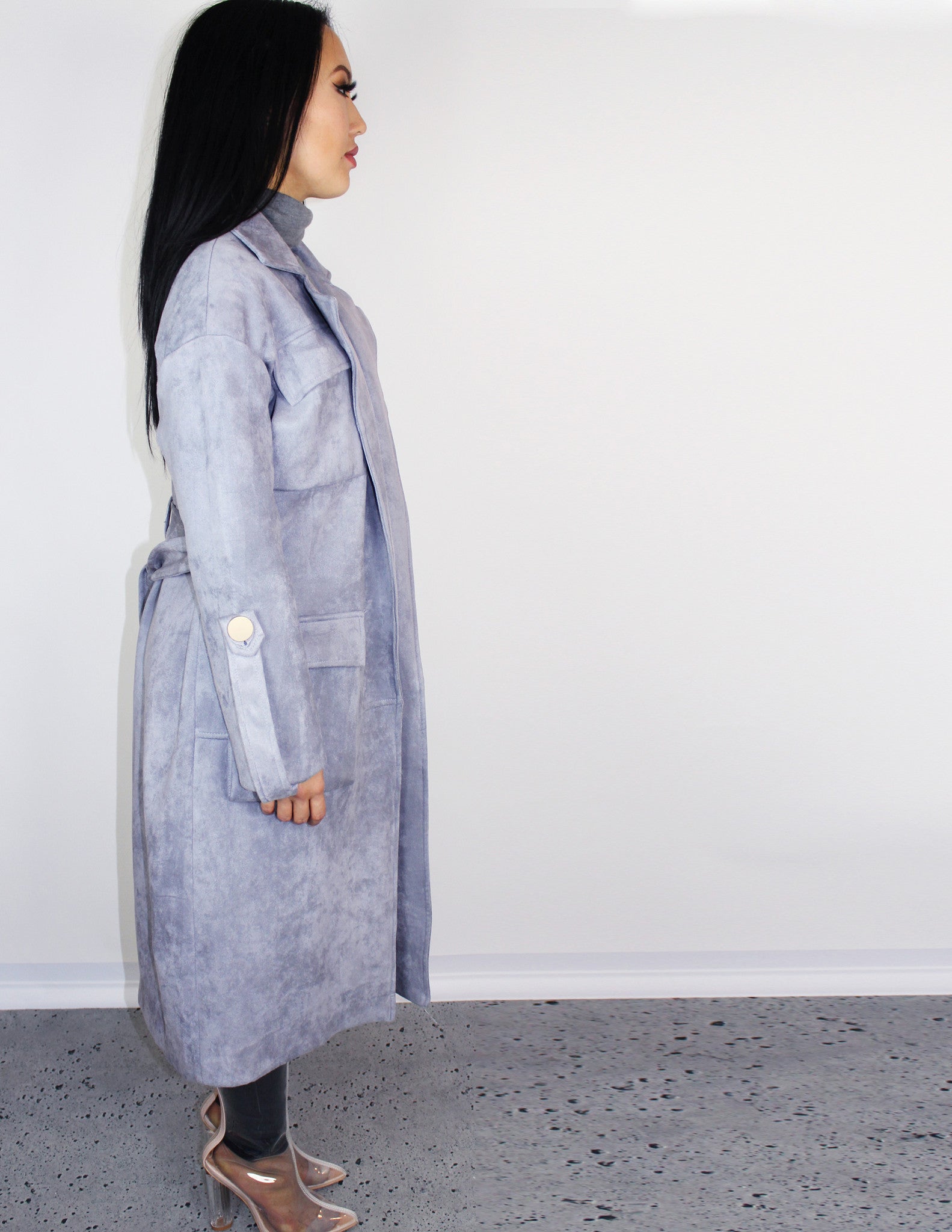 SKYVIEW SUEDE TRENCH COAT - Blue District