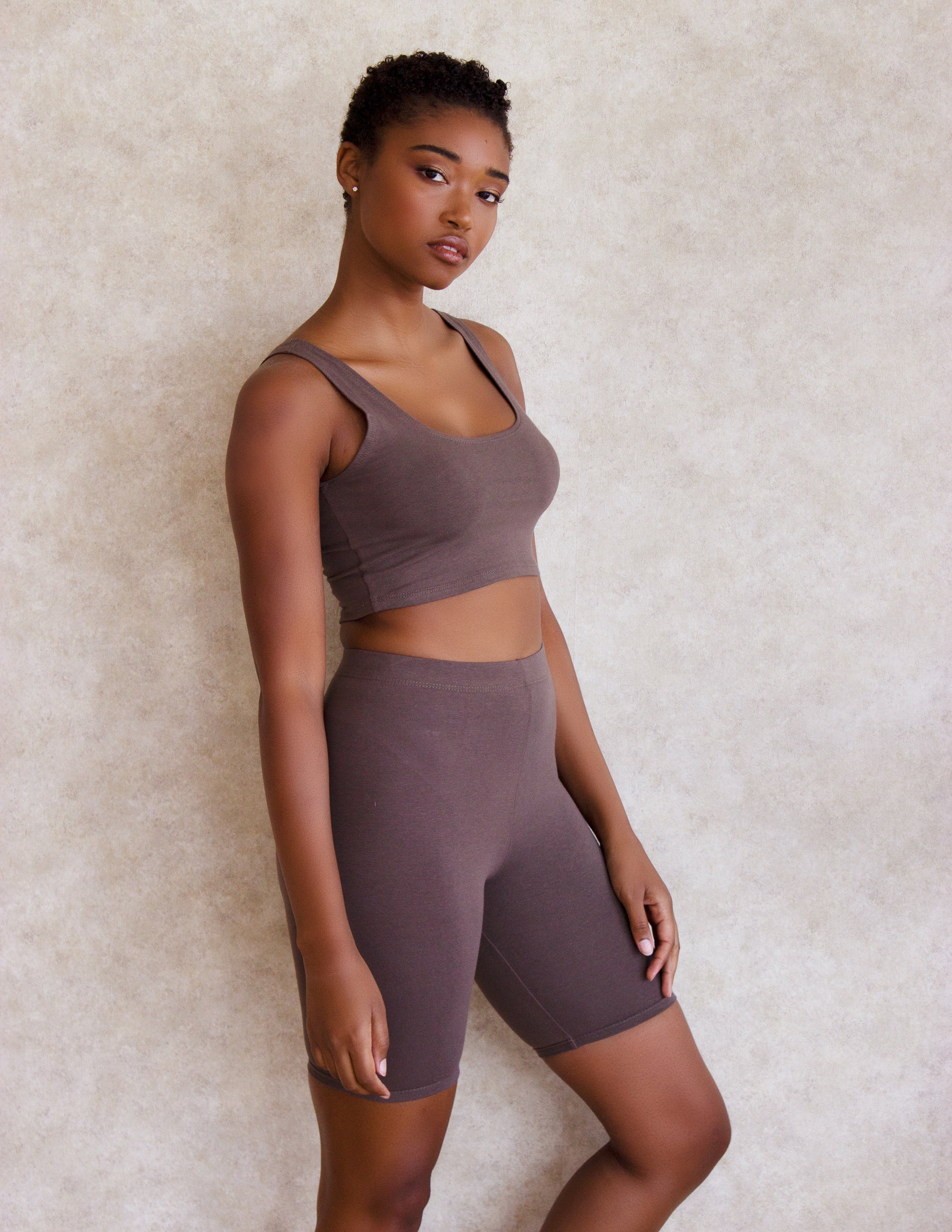 CLEMATIS BIKER SHORTS SET- CHESTNUT