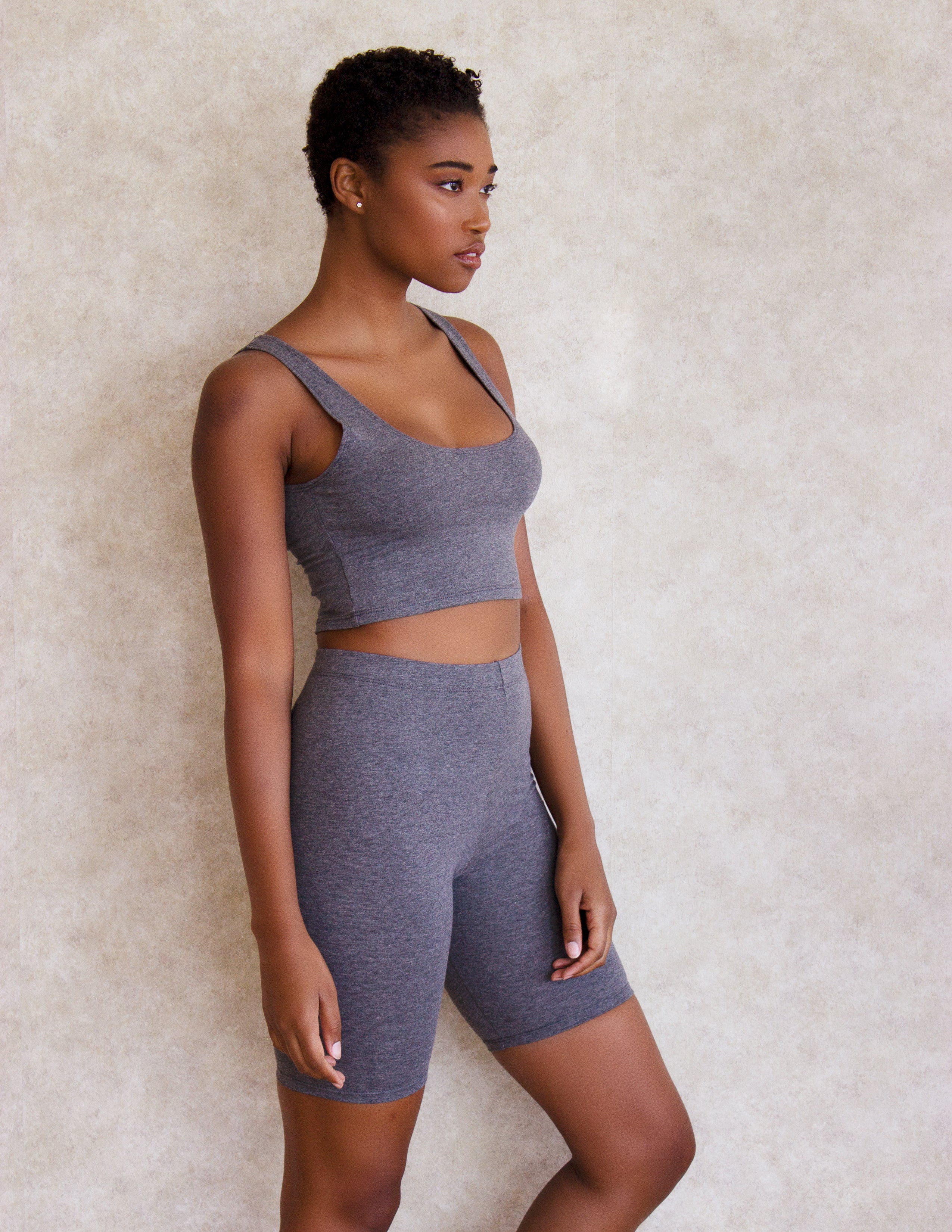 CLEMATIS BIKER SHORTS SET- SMOKE