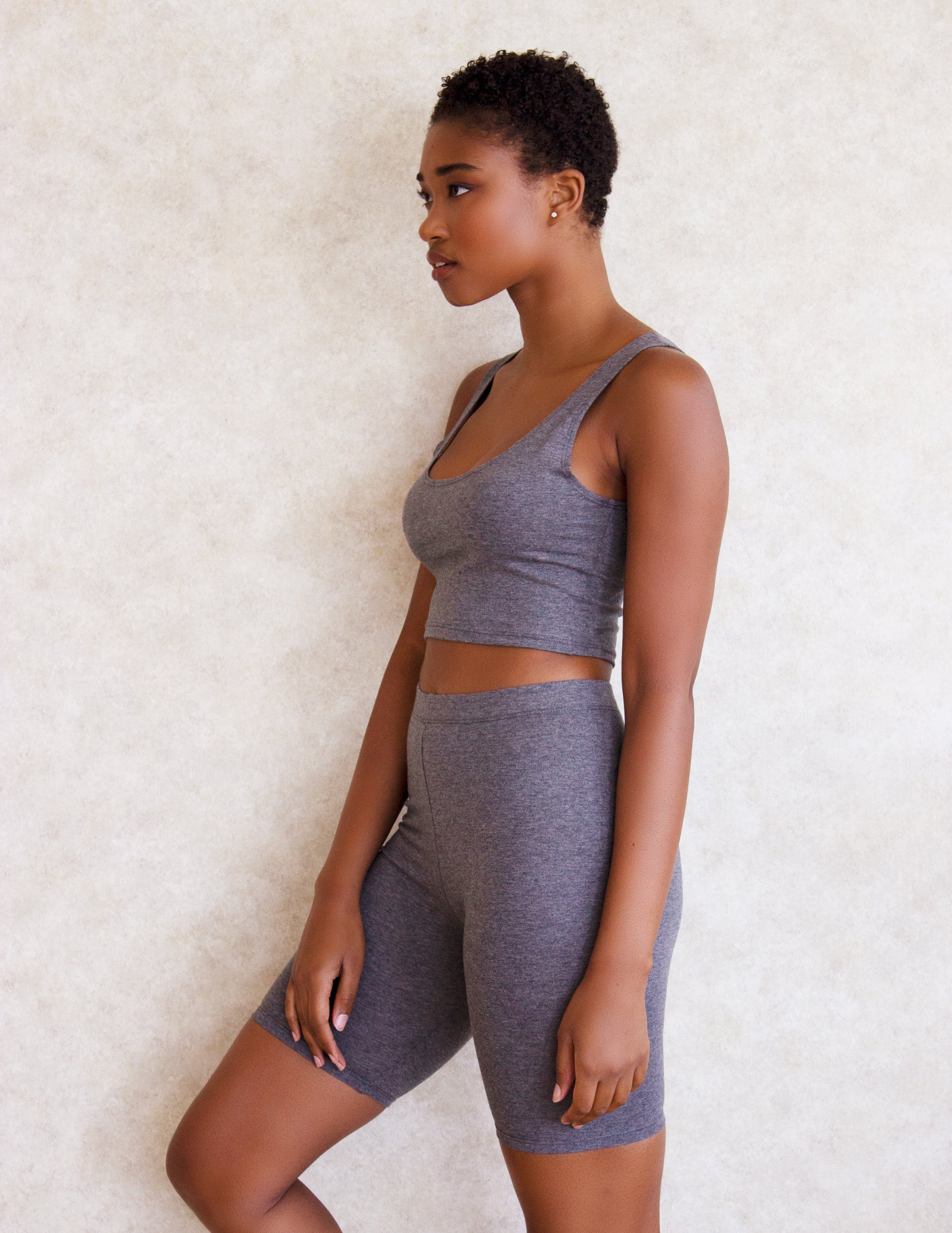 CLEMATIS BIKER SHORTS SET- SMOKE