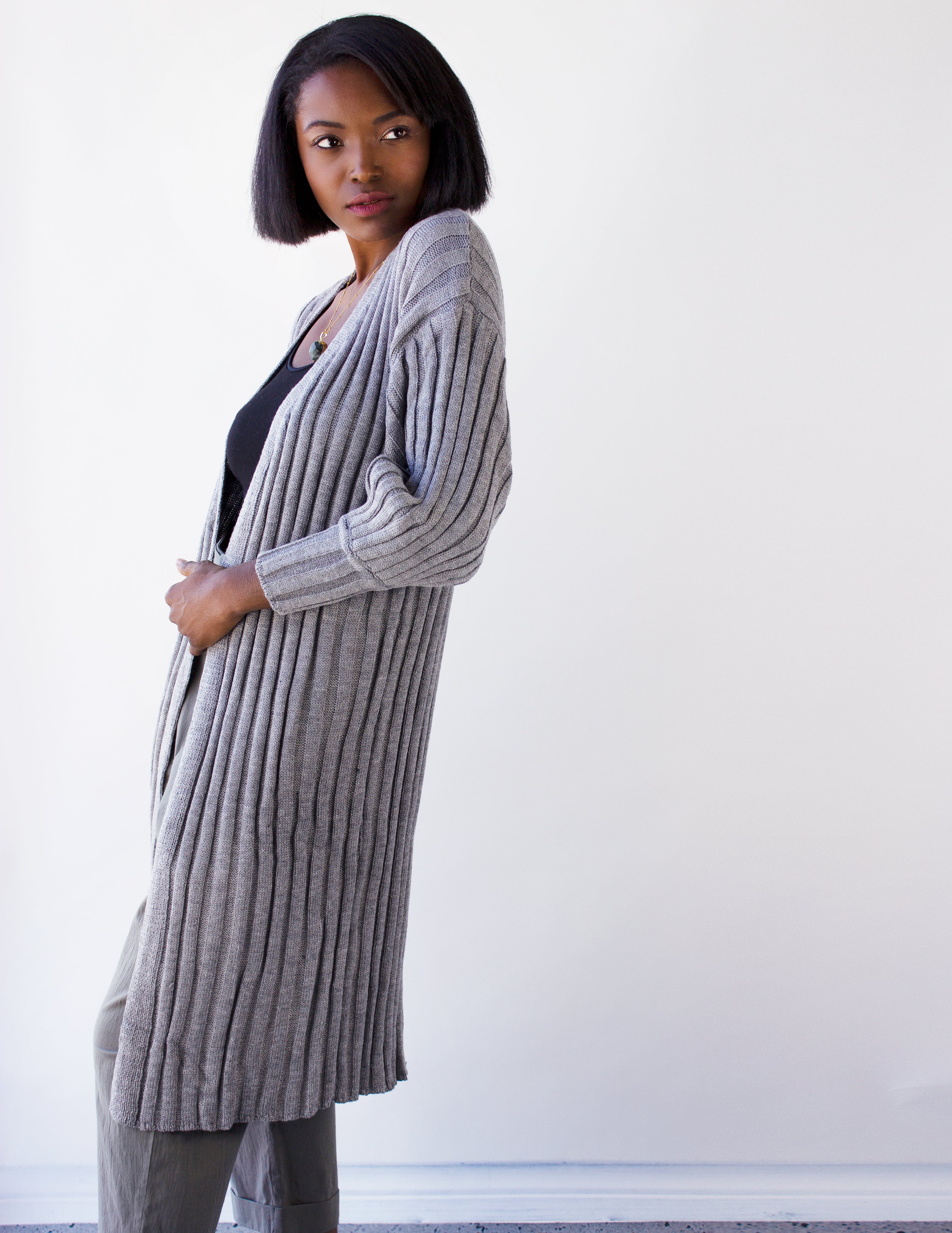 INCENSE  LONG CARDIGAN- GRAY - Blue District