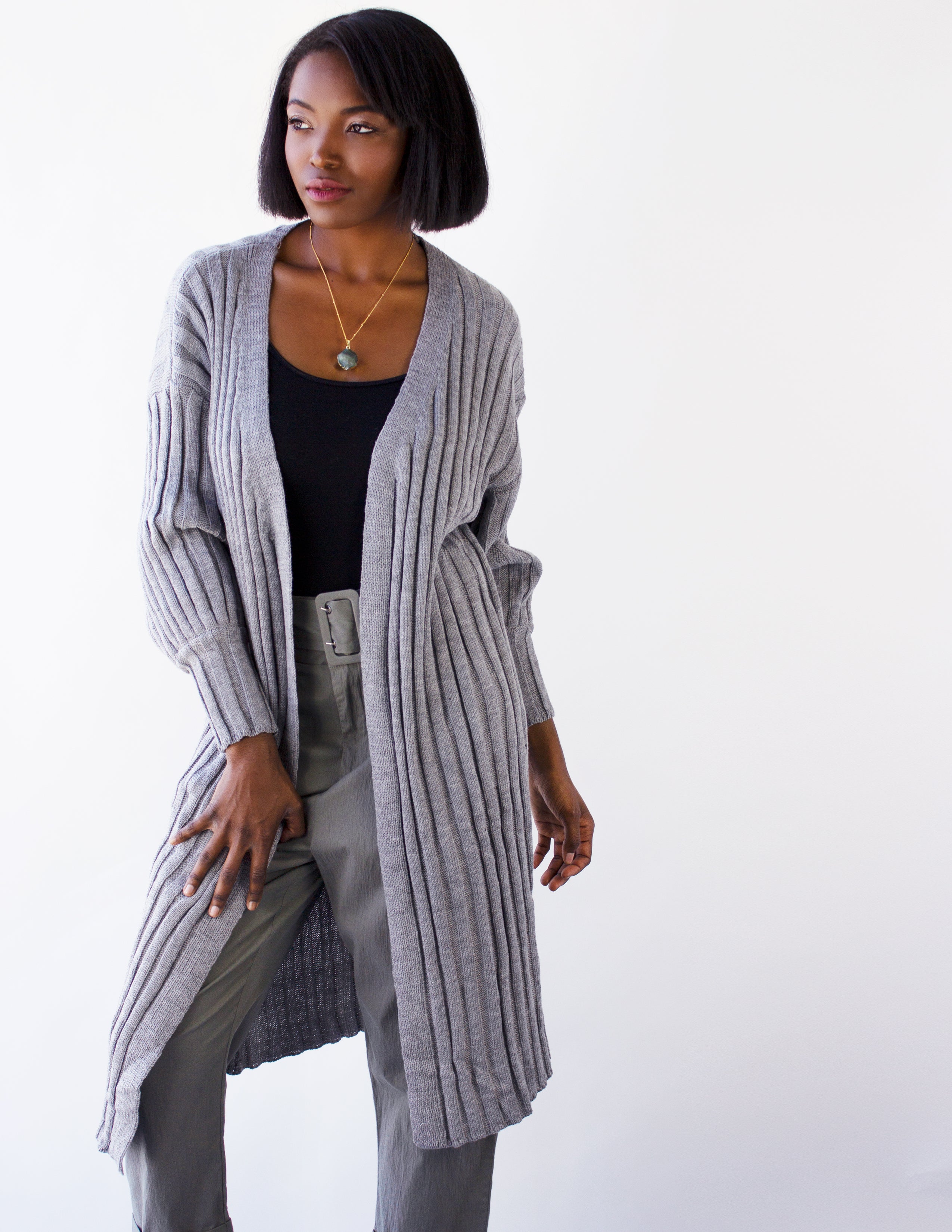 INCENSE  LONG CARDIGAN- GRAY - Blue District