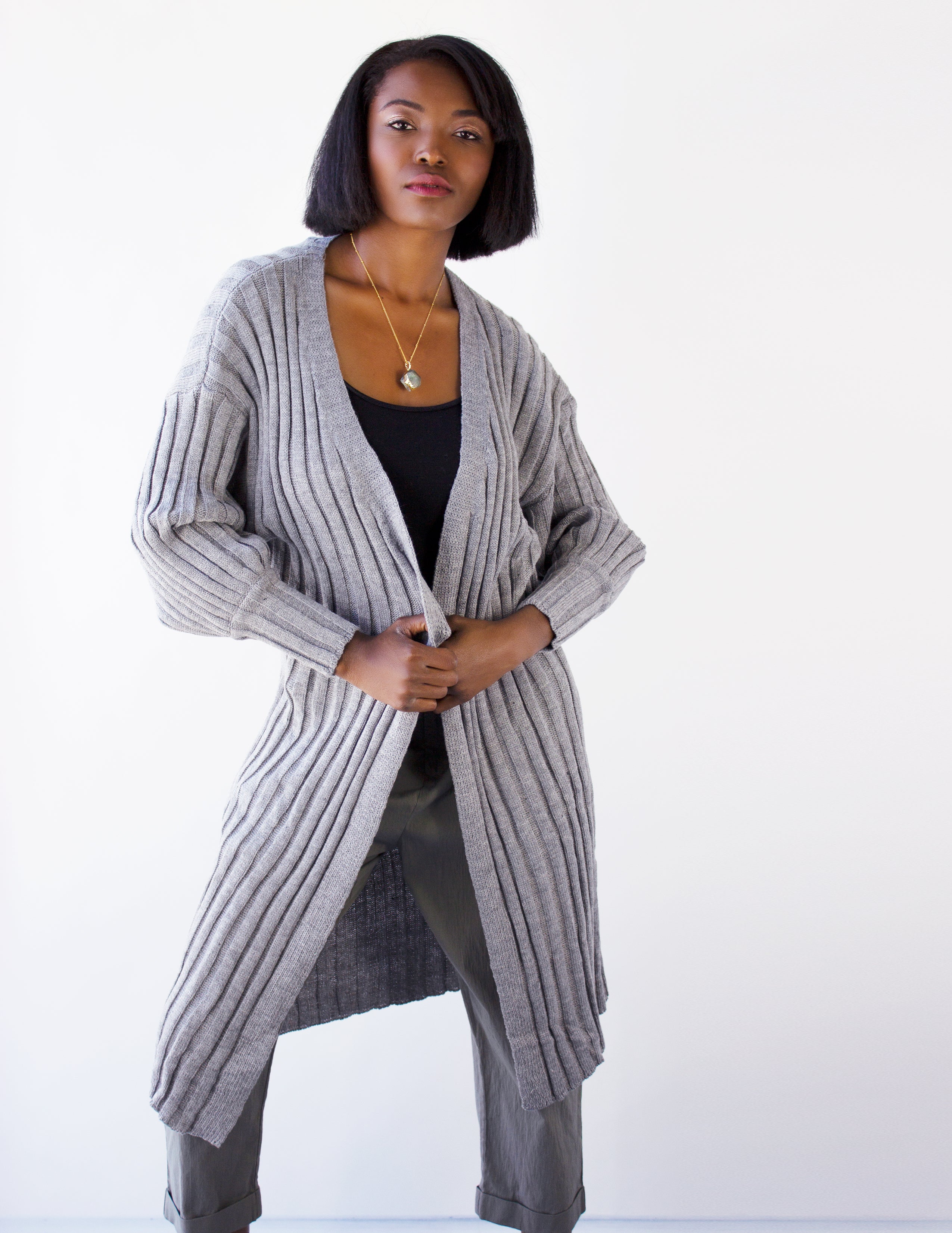 INCENSE  LONG CARDIGAN- GRAY - Blue District