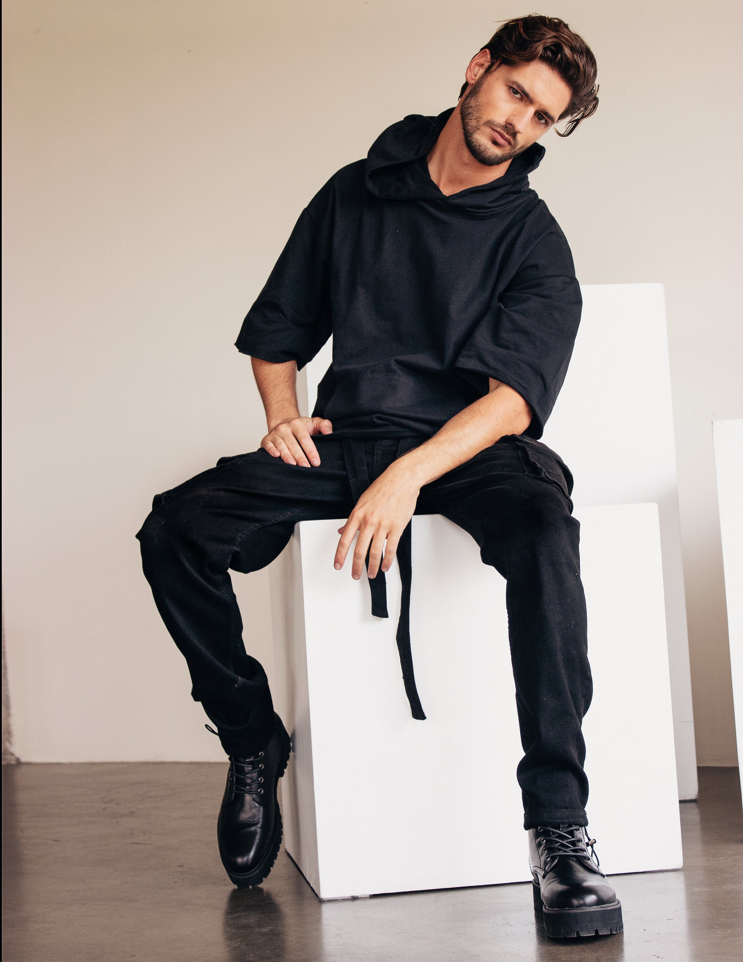 LEADING DENIM CARGO PANTS- ONYX