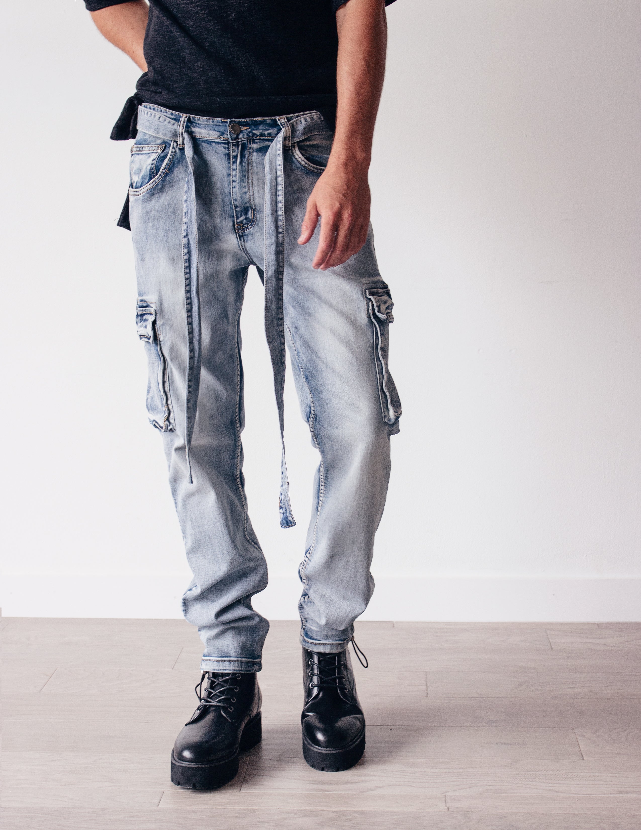 LEADING DENIM CARGO PANTS- SPINEL