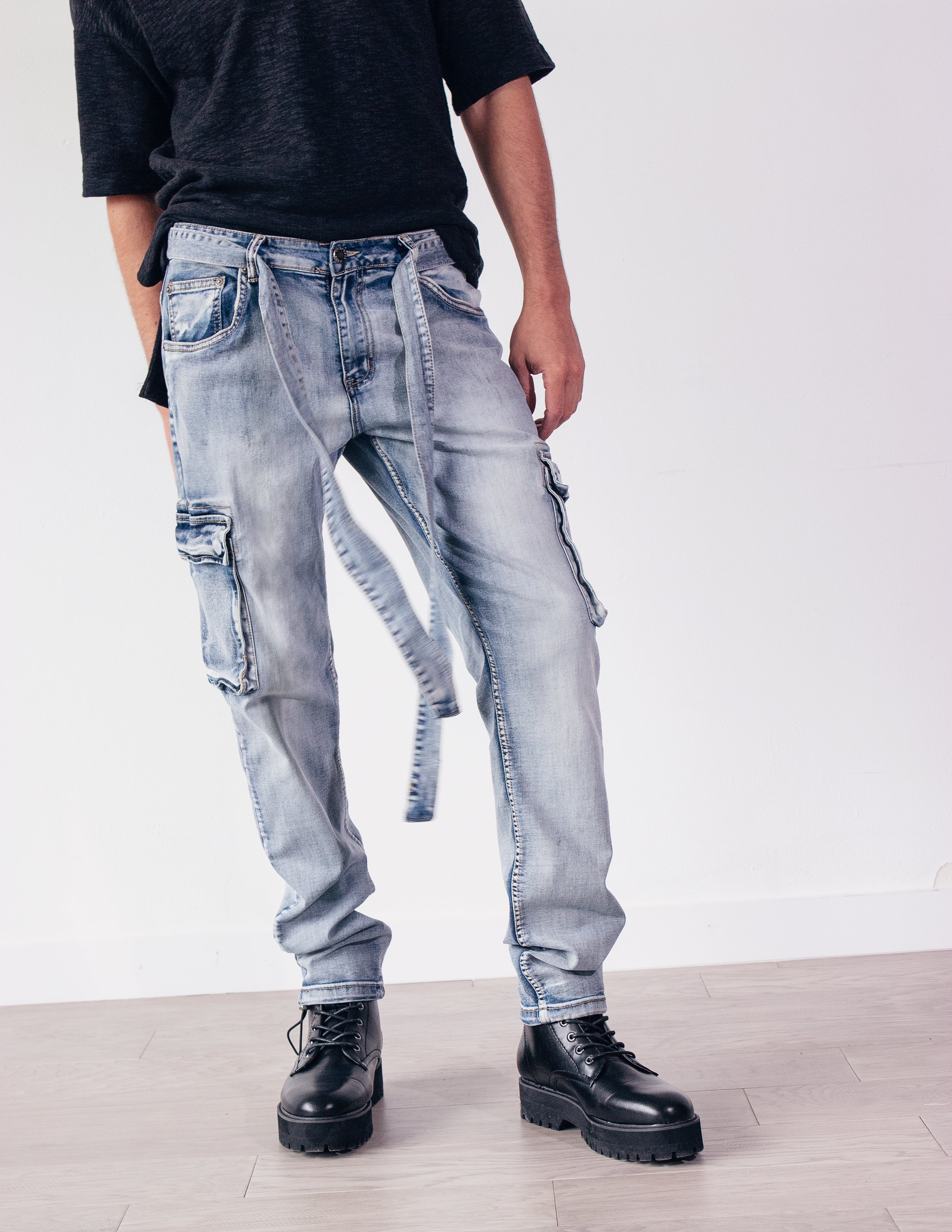 LEADING DENIM CARGO PANTS- SPINEL