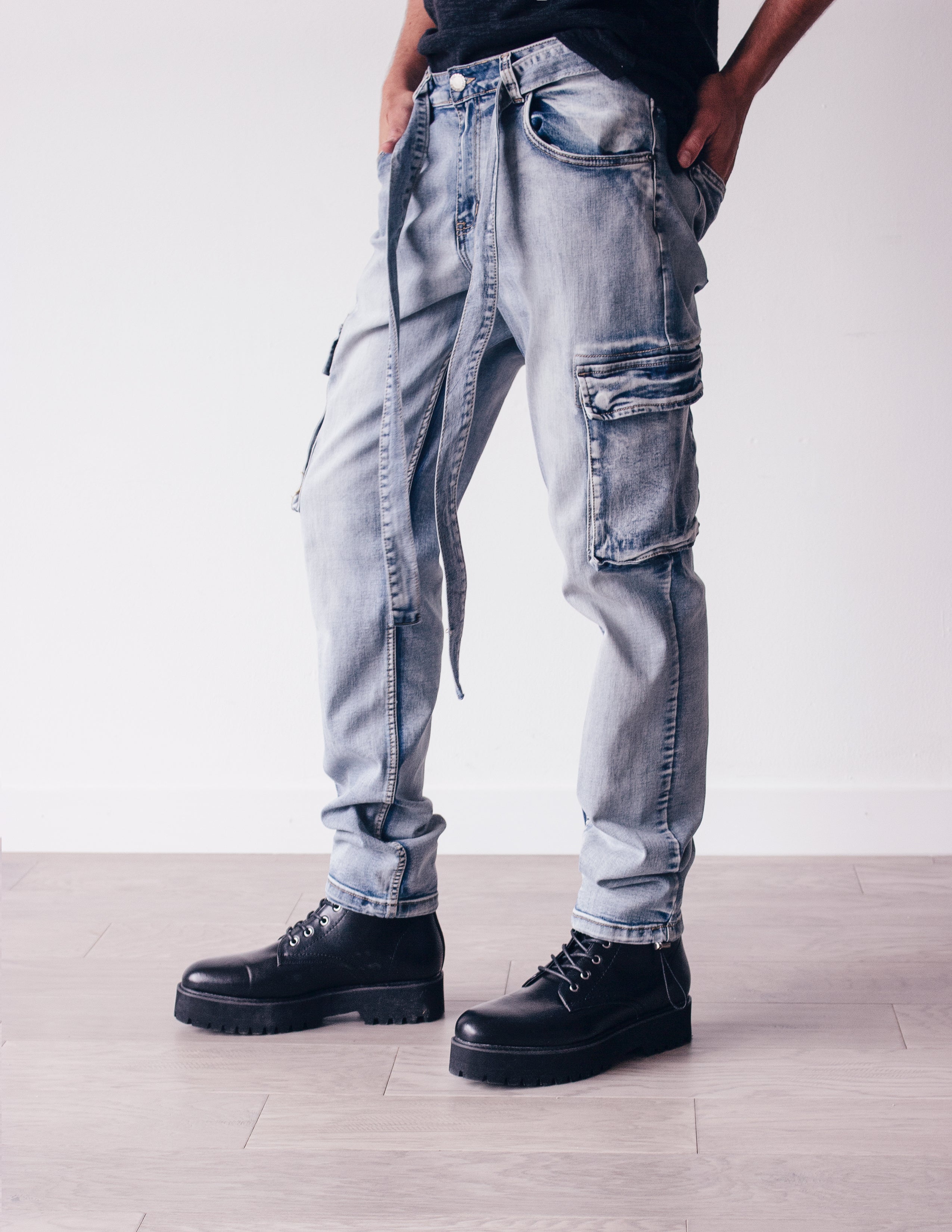 LEADING DENIM CARGO PANTS- SPINEL