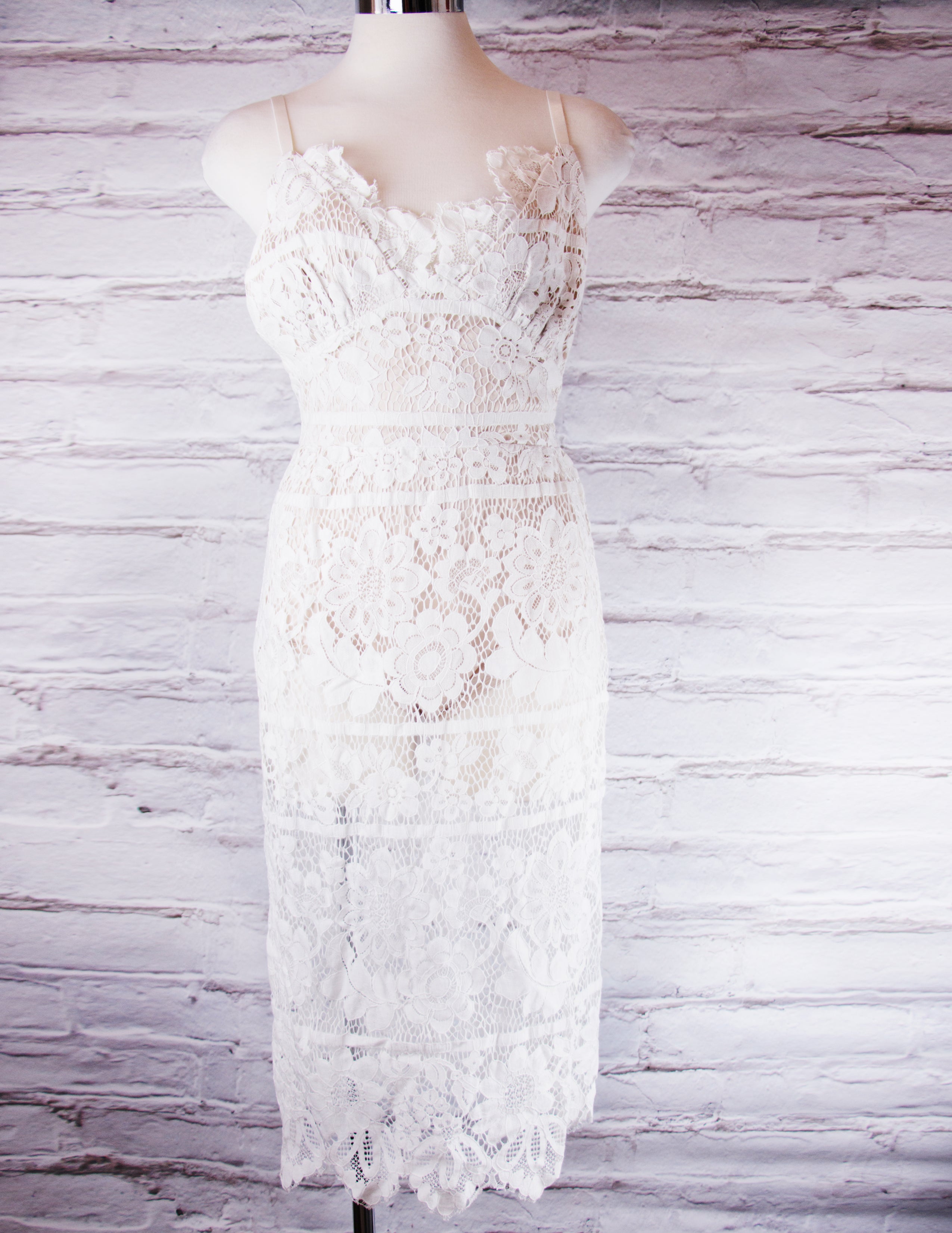 Lace Midi Dress- White