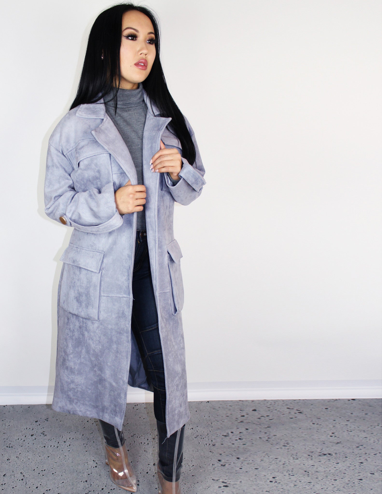 SKYVIEW SUEDE TRENCH COAT - Blue District
